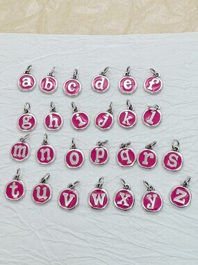 James Avery Enamel Dark Pink Initial Disc Charm Sterling Silver Letter